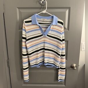 Madewell Textural-Stitch Johnny Collar Sweater in Peri Blue Multi Stripe